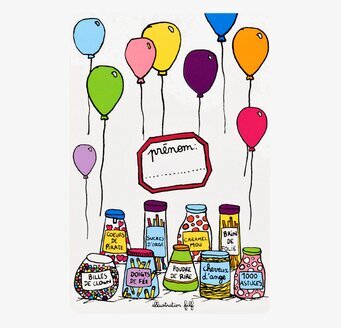 Bild av lekfulla burkar och ballonger i livfull design