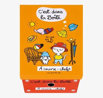 Bild av hopfällbar låda med lekfull design och färger