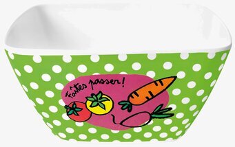 Bild av färgglad och lekfull fyrkantig snacks-skål