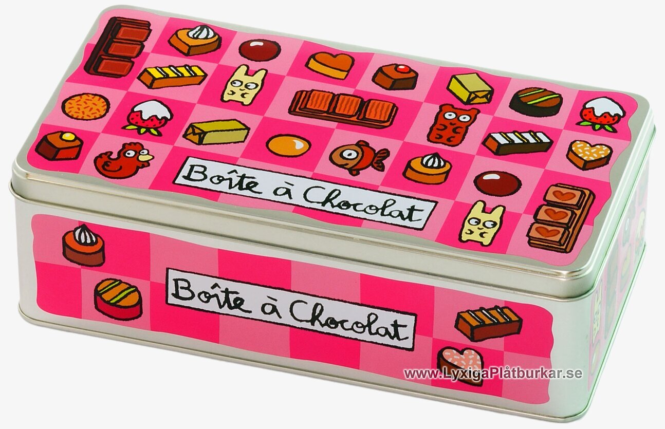 Plåtburk Praliner rosa från Derrière la porte, rektangulär