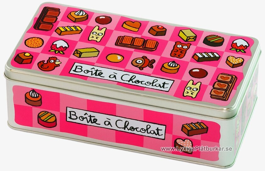Plåtburk Praliner rosa från Derrière la porte, rektangulär