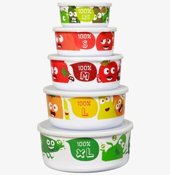 Bild av färgglada förvaringsburkar i olika storlekar