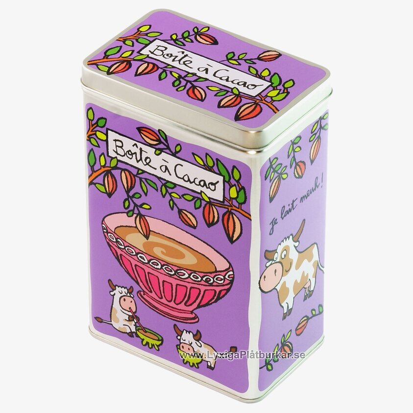 Plåtburk Kakao lila från Derriére la porte med illustrationer