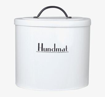 Plåtburk Ralf Hundmat från Strömshaga, vit med svart text