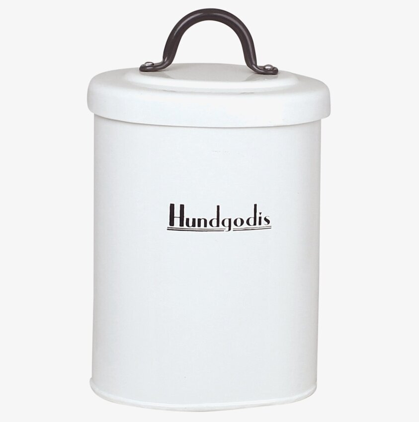 Plåtburk Ralf Hundgodis från Strömshaga på vit bakgrund