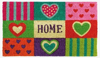 Bild av färgglad dörrmatta med livfullt rutmönster