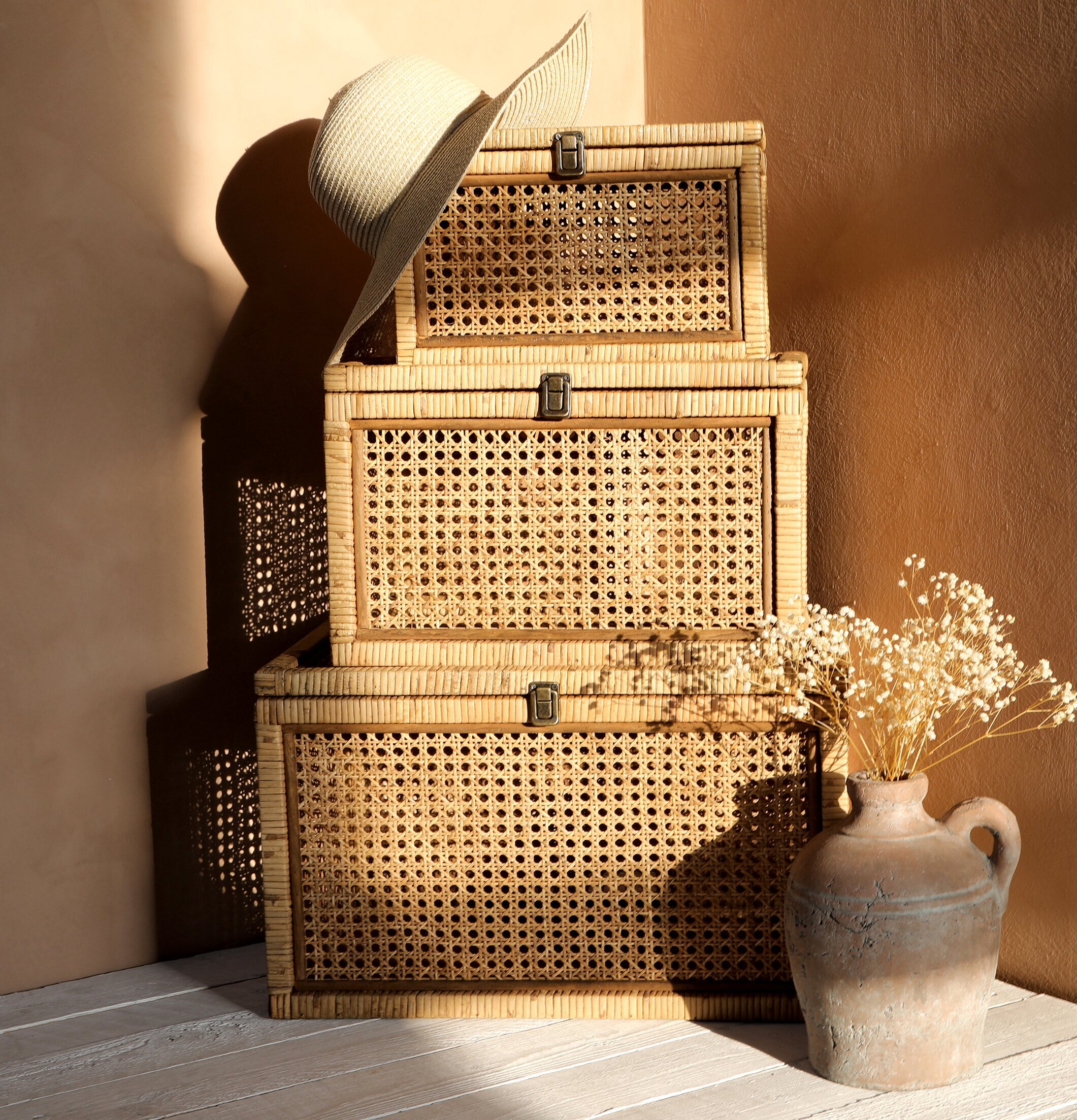 Förvaringslådor Set/3 Flätad Rotting från Chic Antique