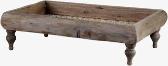 Foto av rustik träbricka med ben och flätad yta