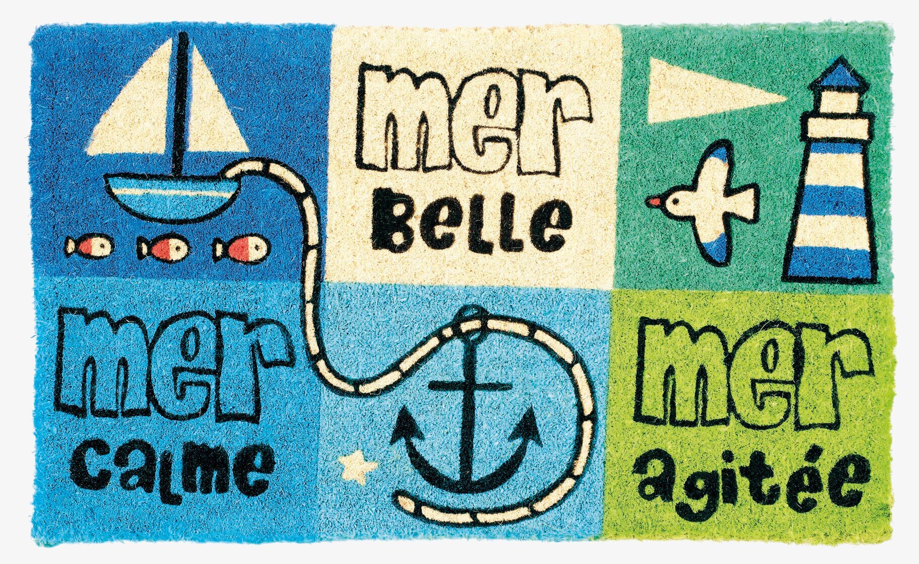 Bild av färgglad dörrmatta med maritima teman