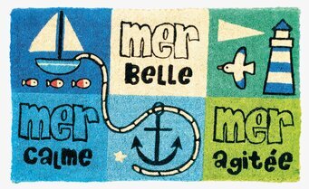 Bild av färgglad dörrmatta med maritima teman