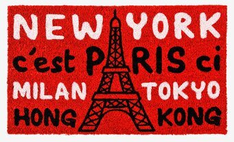 Bild av dörrmatta med stadstema och kosmopolitisk stil