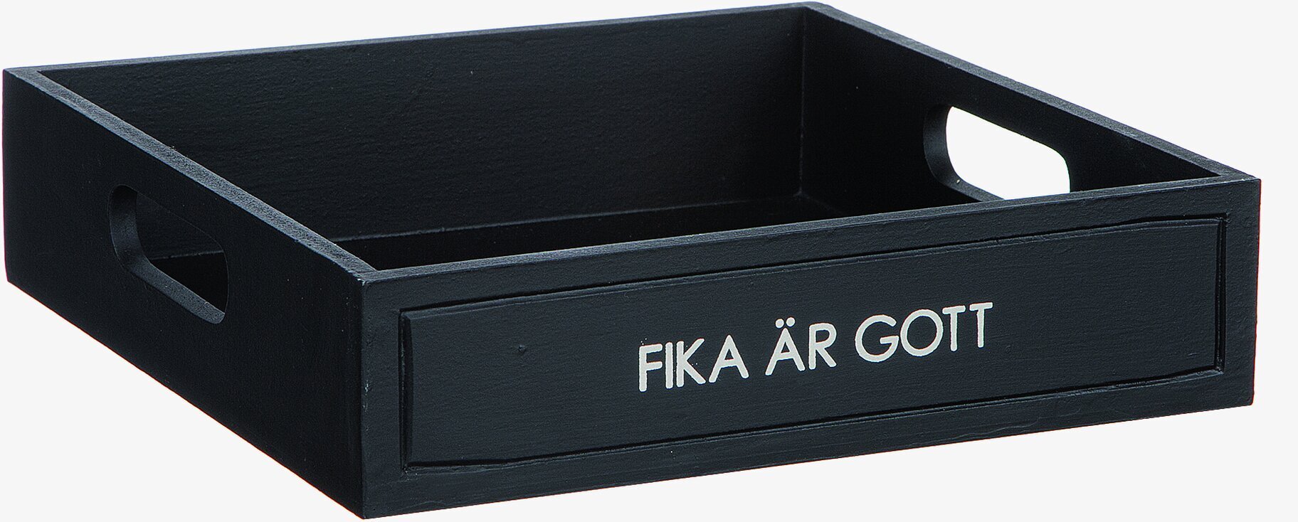 Trälåda Fika Svart från Different Design med texten FIKA ÄR GOTT