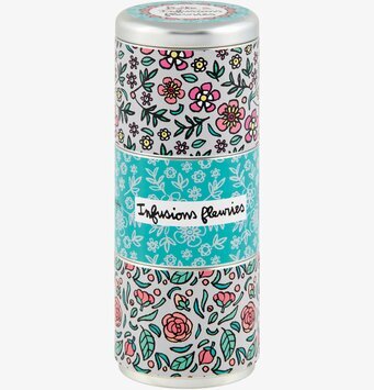 Plåtburk Te 3-Delad Blå från Derrière la porte i blommönster