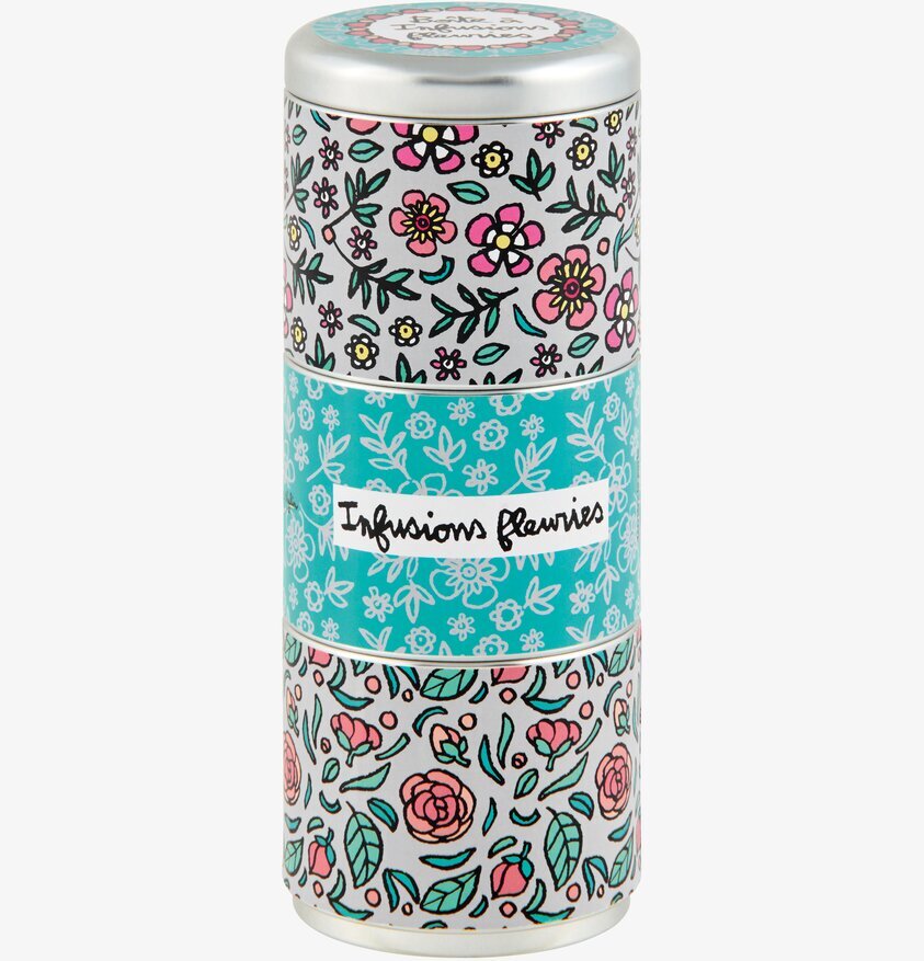 Plåtburk Te 3-Delad Blå från Derrière la porte i blommönster