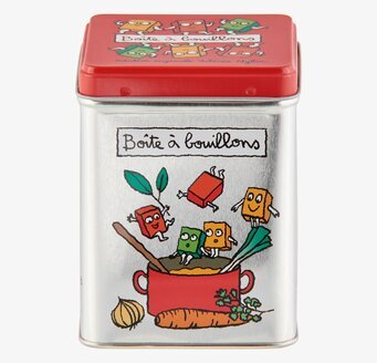 Plåtburk Buljong från Derriére la porte med färgglada motiv