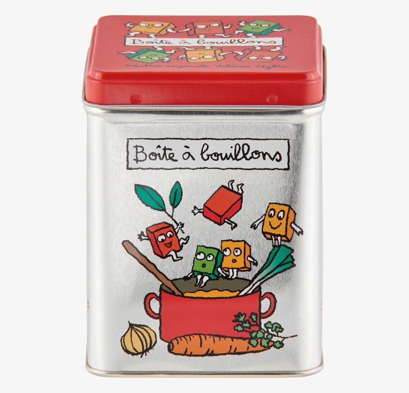 Plåtburk Buljong från Derriére la porte med färgglada motiv