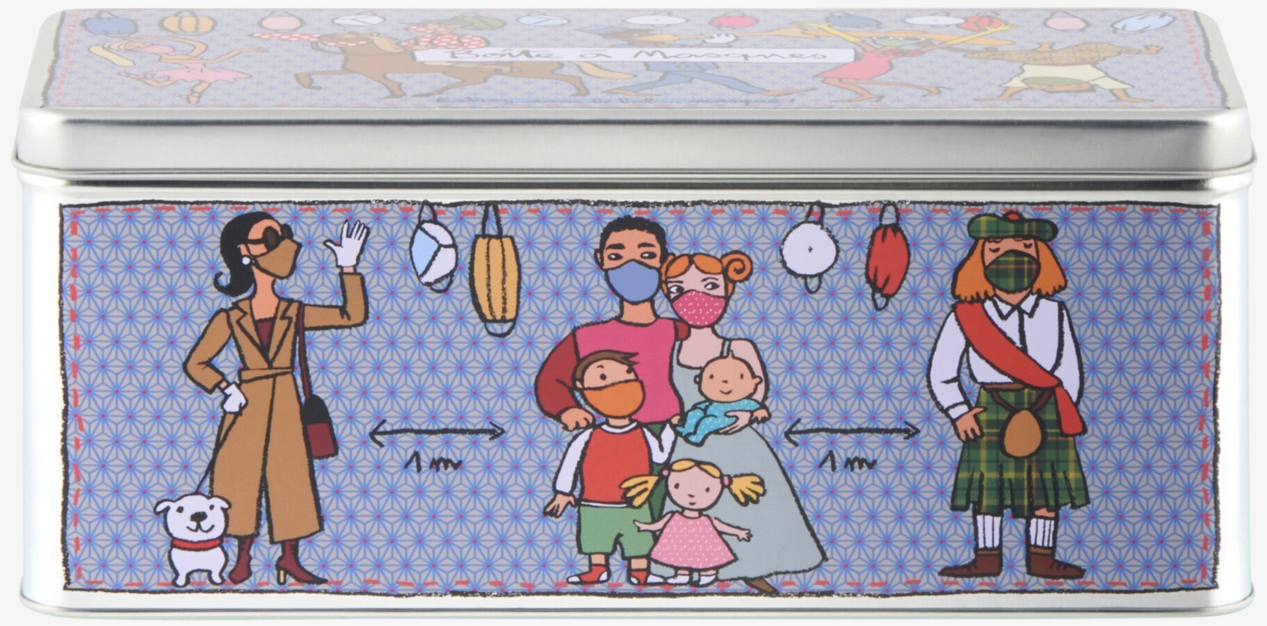 Plåtburk Munskydd från Derrière la porte med färgglada motiv