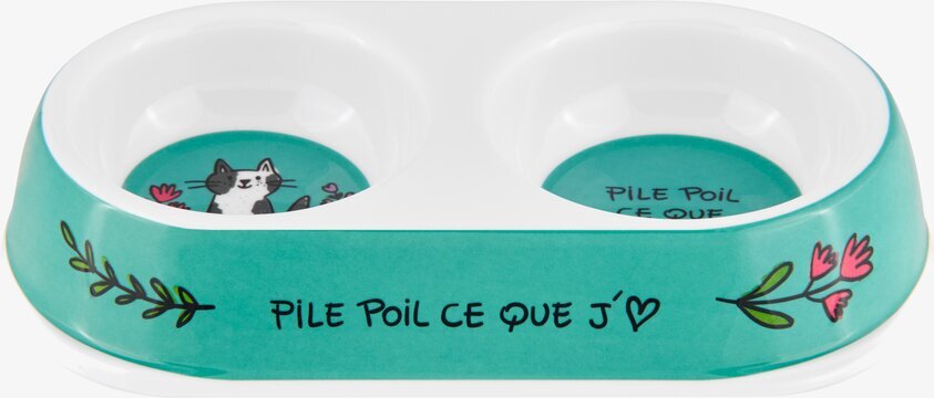Matskål Katt från Derriére la porte med två fack, turkos