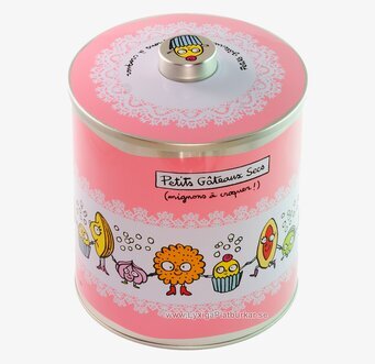 Plåtburk Godsaker rosa från Derriére la porte med kakmotiv