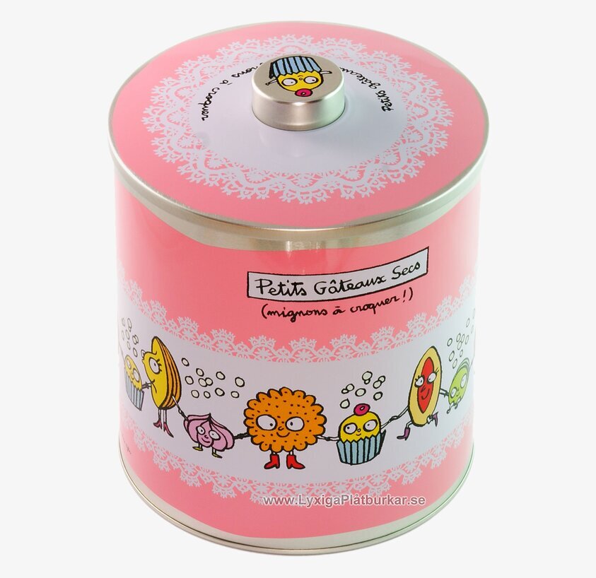 Plåtburk Godsaker rosa från Derriére la porte med kakmotiv