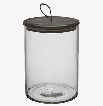 Foto av stilren glasburk med svart lock och ögla