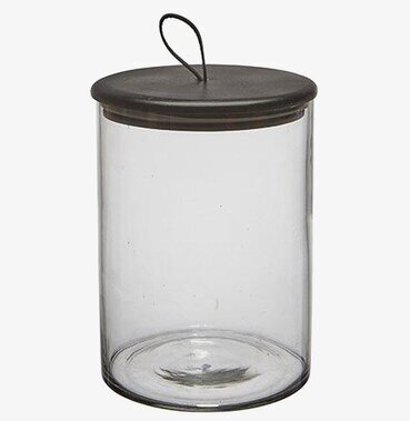 Foto av stilren glasburk med svart lock och ögla