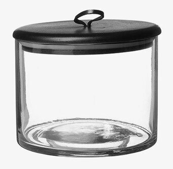 Bild av stilren glasburk med svart lock och knop