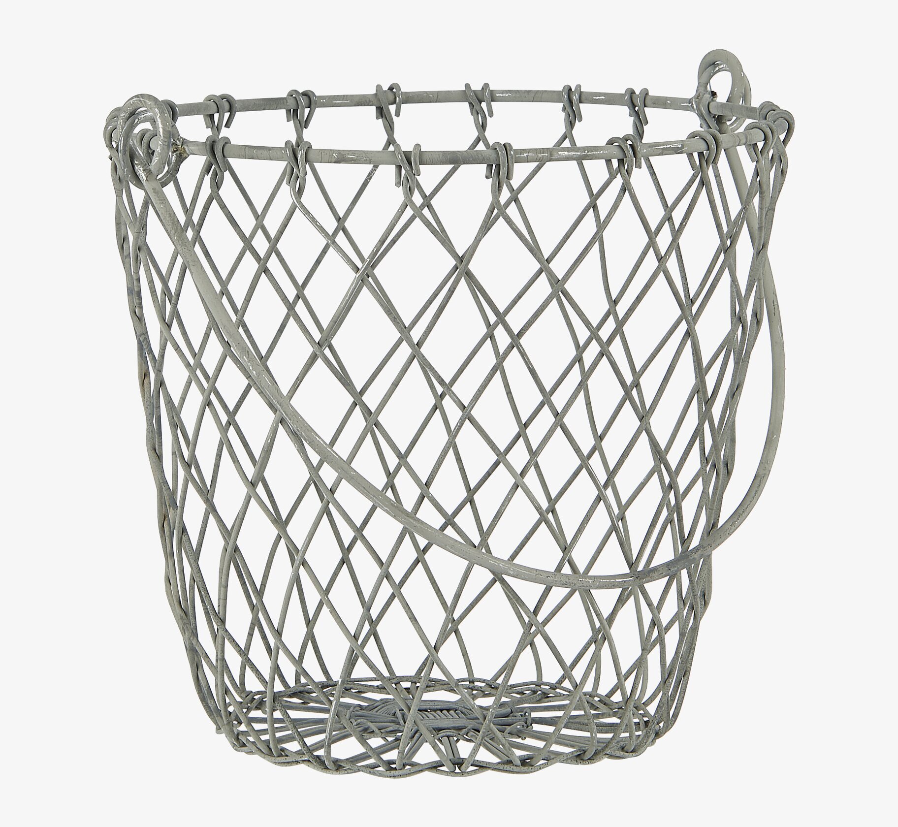 Foto av elegant metallkorg med handtag och nätmönster