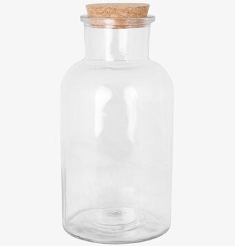 Foto av stor glasburk med korklock och elegant design