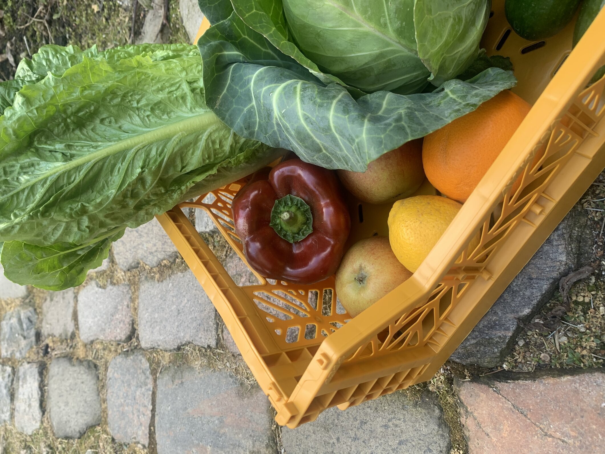 Förvaringsback Midi Blue Grey från Aykasa fylld med frukt