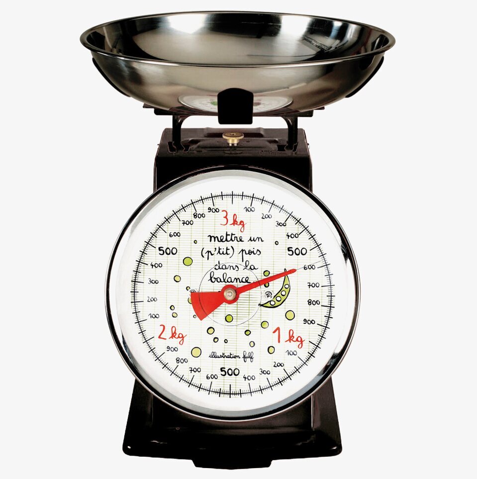 Foto av stilfull köksvåg i svart med rostfri skål