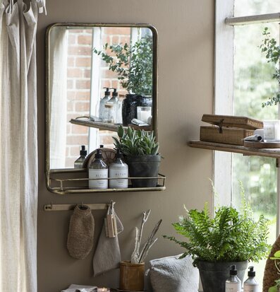 Foto av harmonisk inredning med spegel och växter