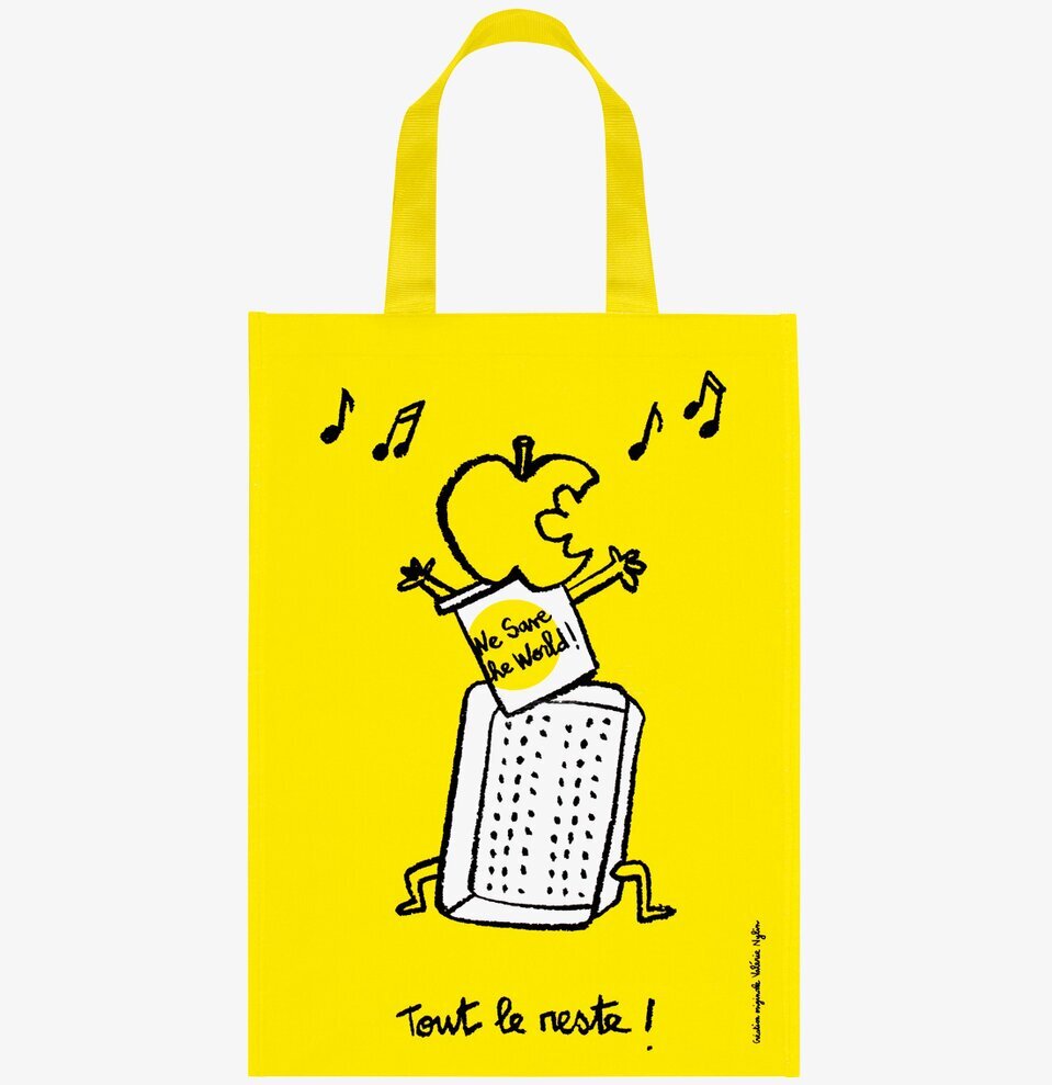 Återvinningskasse Gul från Derriére la porte med figur