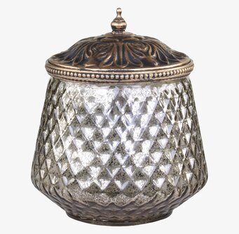 Bild av elegant glasburk med antik metallisk finish
