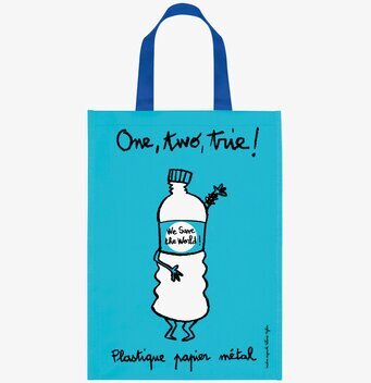 Bild av blå återvinningskasse med miljömedveten design