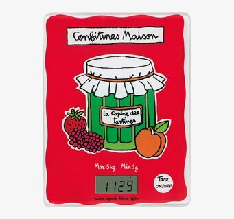 Bild av färgglad digital köksvåg med syltmotiv