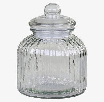 Bild av elegant glasburk med lock och räfflat mönster