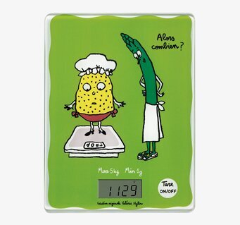 Bild av färgstark digital köksvåg med humoristisk design