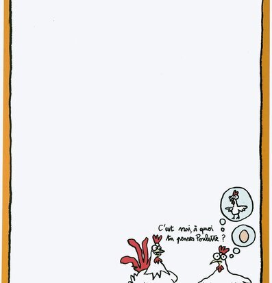 Bild av humoristisk magnettavla med stiliserade höns