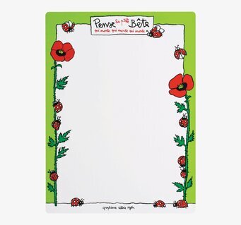 Bild av rektangulär magnettavla med vallmo och nyckelpigor