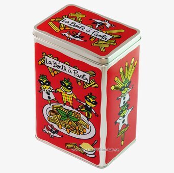 Plåtburk Pasta röd från Derriére la porte med livlig design