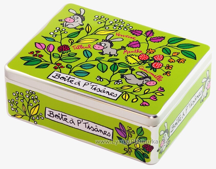 Plåtburk Te åsnor grön från Derriére la porte med åsnor