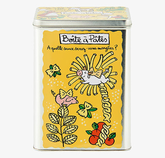Plåtburk Pasta Gul från Derriére la porte med grisar