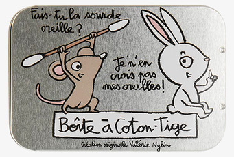 Plåtburk Bomullspinnar från Derriére la porte med illustration