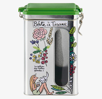 Plåtburk Te från Derriére la porte med blommig illustration