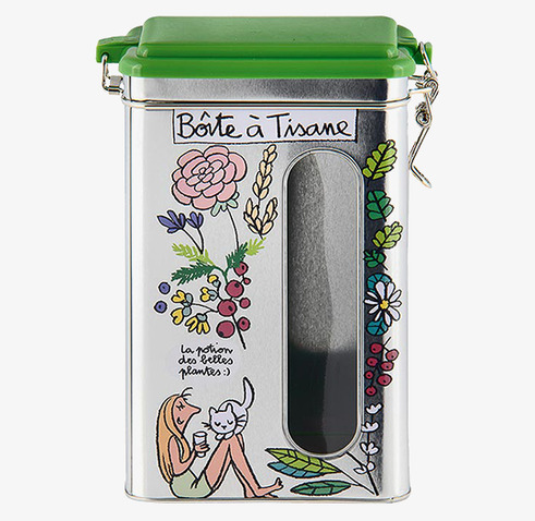 Plåtburk Te från Derriére la porte med blommig illustration