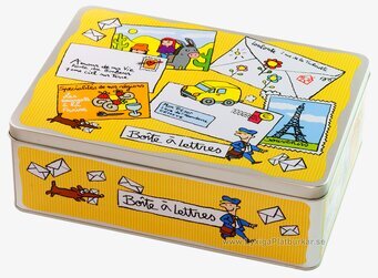 Plåtburk Vykort gul från Derriére la porte med vykortstema