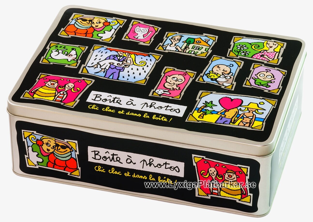 Plåtburk Minnen svart från Derriére la porte med motiv