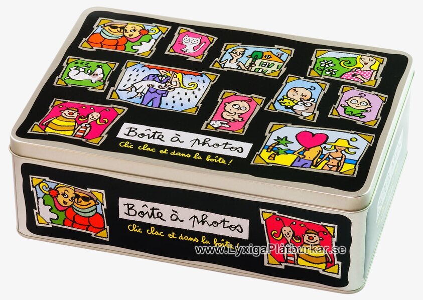 Plåtburk Minnen svart från Derriére la porte med motiv