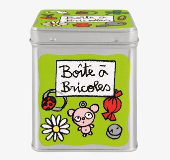 Plåtburk Småsaker grön från Derriére la porte med illustrationer